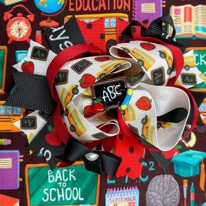 First Day of School Girl Hair Bow, ABC Hair Clip, Colorful Multi-stacked Bow